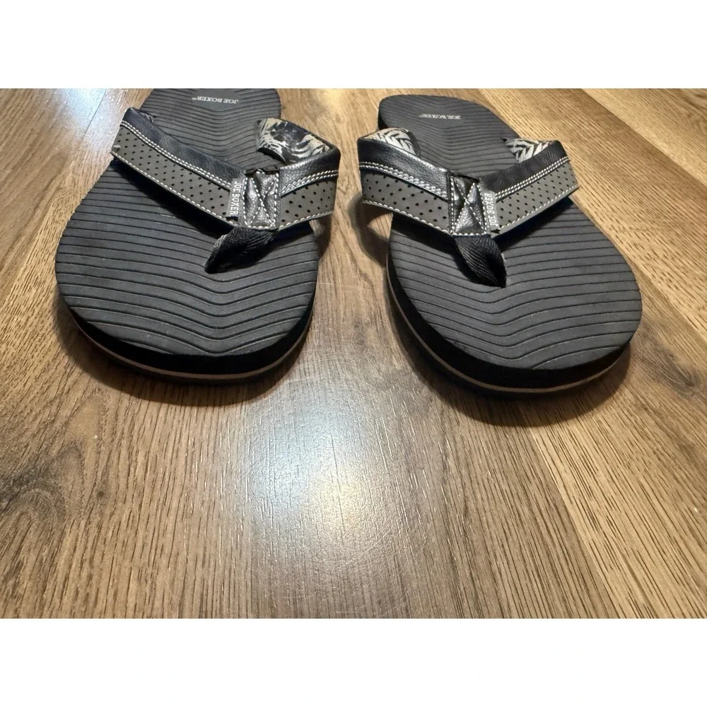 Joe Boxer Flip Flops Men 10 Black Adult Sorley Palm Leaf Thong Sandals Excellent